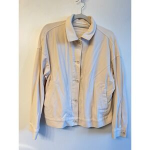 Uniqulo Cream Twill Button Front Jacket Womens Relaxed  Off White Chore Coat XL